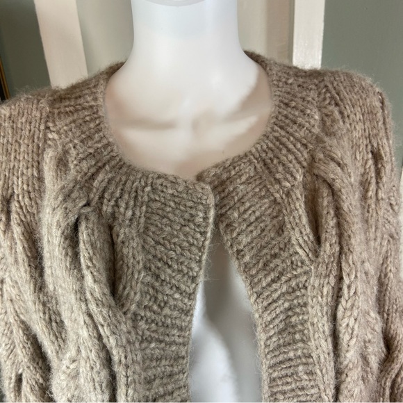 Mirth Cortina Baby Alpaca Blend Chunky Knit Cardigan Camel Beige Fuzzy S Small - Picture 4 of 14